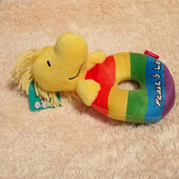 NWT ~ PEANUTS: Woodstock Peace & Love Plush Ring Squeaker 8 inch Pet Toy - Picture 5 of 10